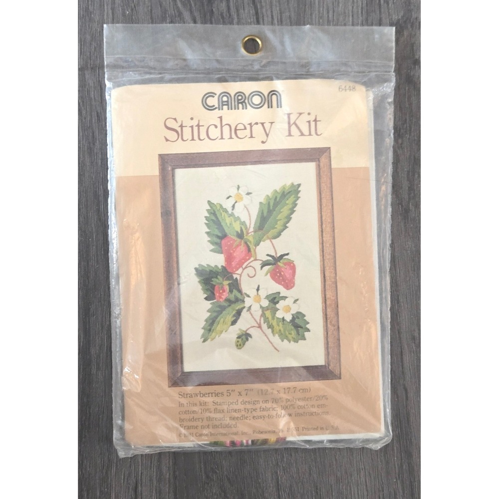 Vintage Caron Stitchery Kit featuring‎ a charming "Strawberries" design #6448